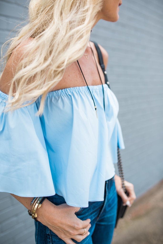 Blue Off the Shoulder Top, Dallas Style Blogger, Trendy Fashion Blogger