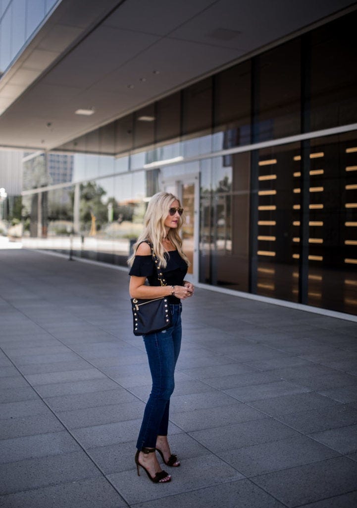 Topshop off the shoulder top, Heather Anderson, Dallas Fashion Blogger, Frame denim jeans
