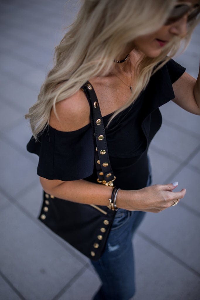 Topshop off the shoulder top, Dallas Style Blogger, Hammitt LA handbag