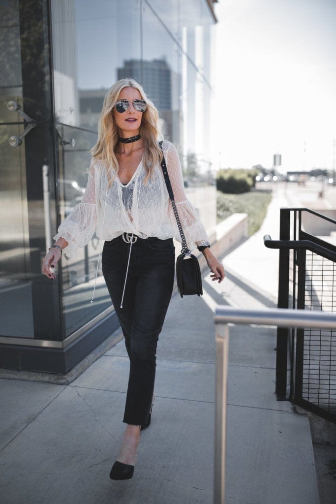 Free People Lace Top, Black cropped jeans, Heather Anderson, Dallas Fashion Blogger