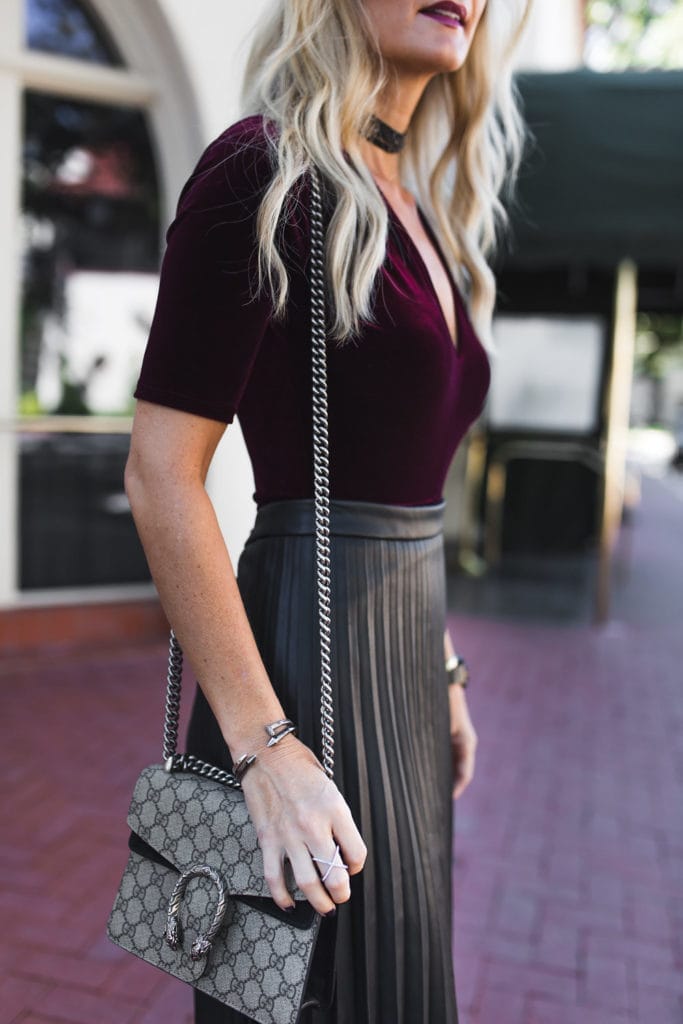 Heather Anderson, Dallas Fashion Blogger, Burgundy Velvet Bodysuit