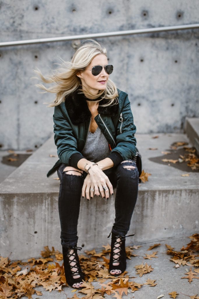 Bomber Jacket with Faux Fur Collar 