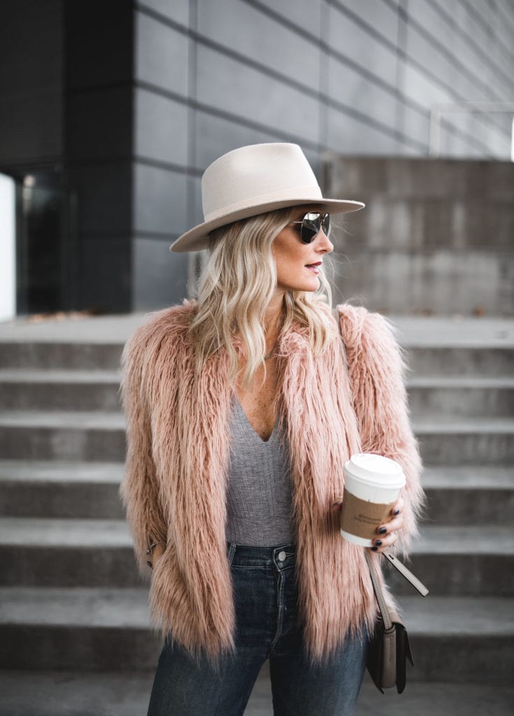 Faux Fur Jacket / Theory Blush Pink Faux Fur Jacket