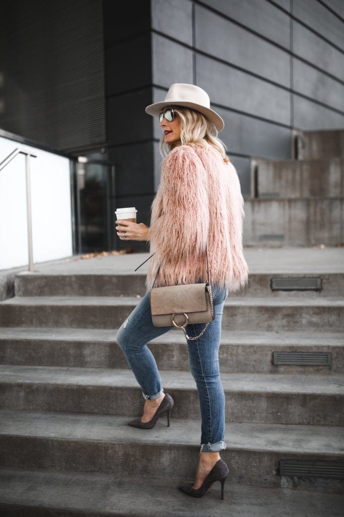 Faux Fur Jacket / Theory Blush Pink Faux Fur Jacket