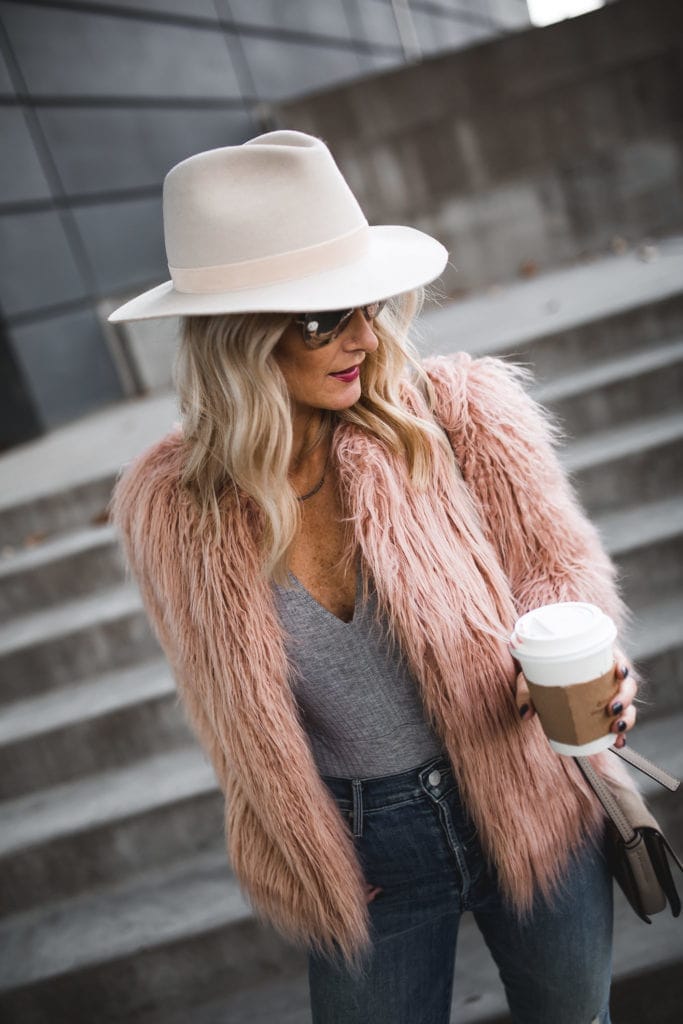 Faux Fur Jacket / Theory Blush Pink Faux Fur Jacket