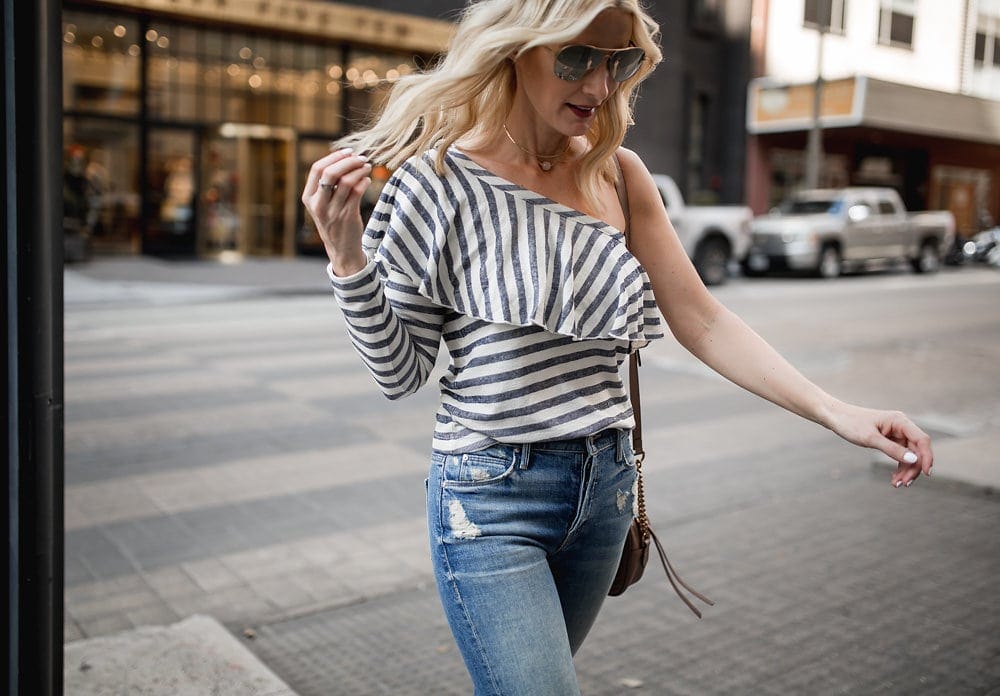 One shoulder hotsell striped top