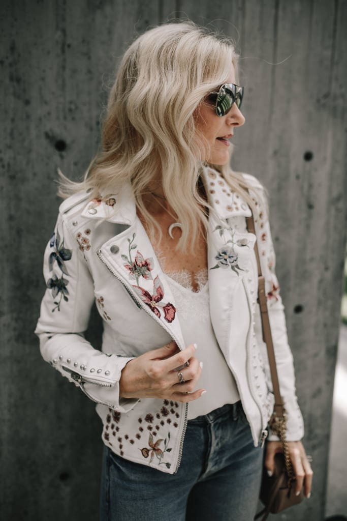 Blanknyc floral shop embroidered moto jacket