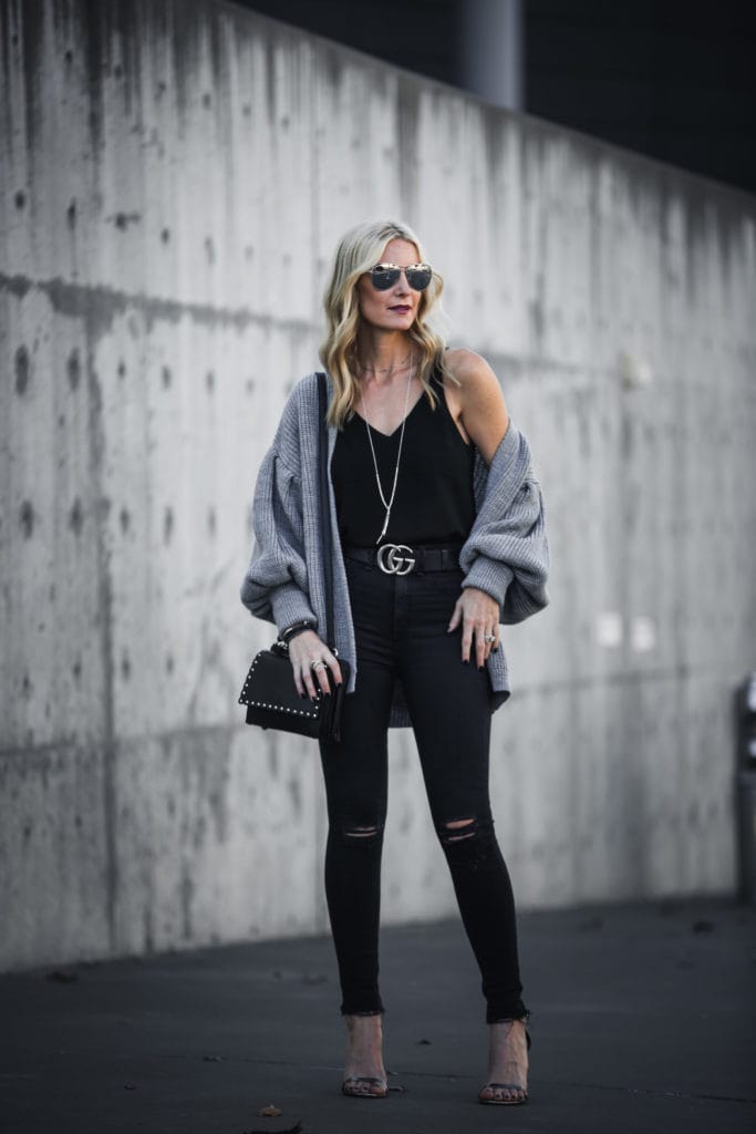 all black outfit with cardigan