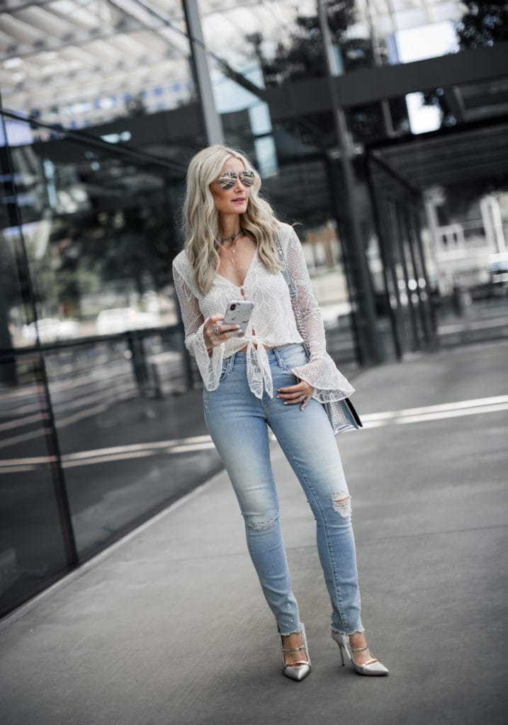 Lace Top and Mother jeans 