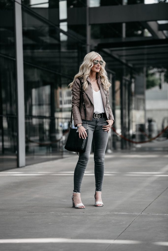 Dallas blogger wearing Blanknyc moto jacket 
