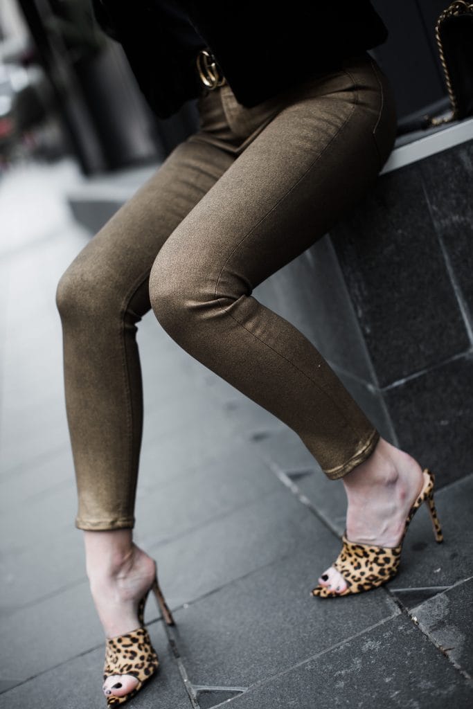 Rag and Bone metallic jeans and leopard jeans 