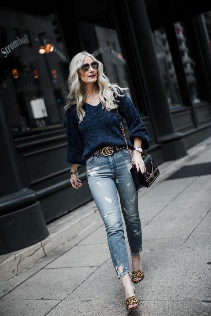 Gucci Belt, 3 x 1 ripped jeans, and Dior handbag 