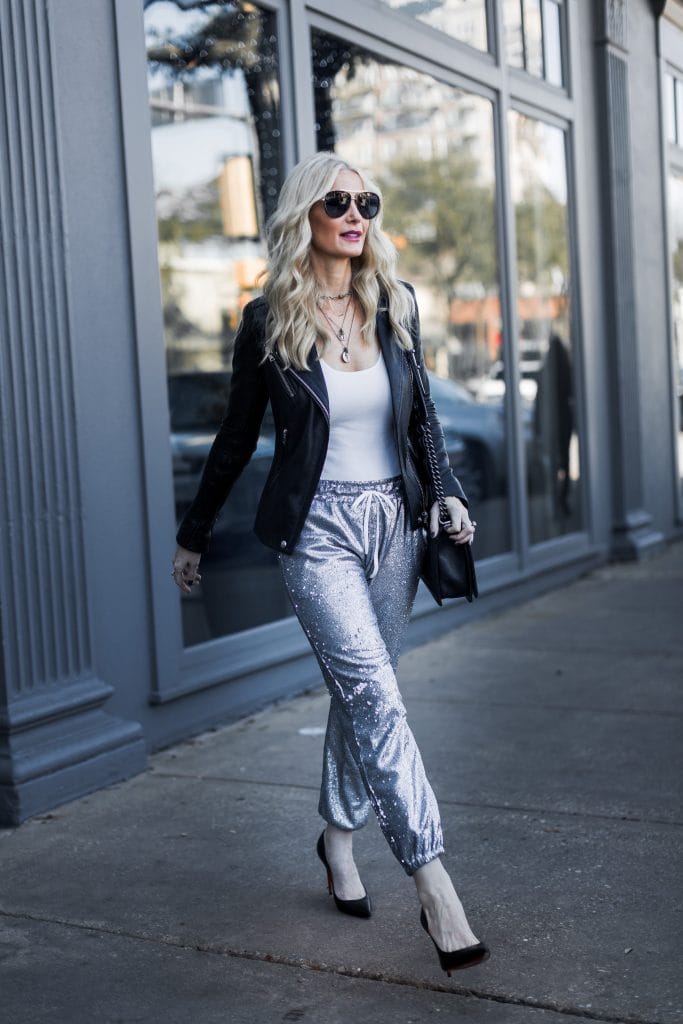 Dallas fashion blogger wearing Iro black leather jacket 