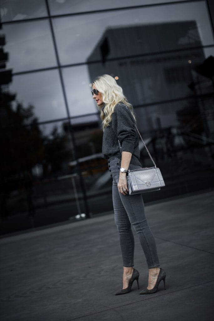Dallas fashion blogger wearing Natasha J Brand jeans and silver Dior bag