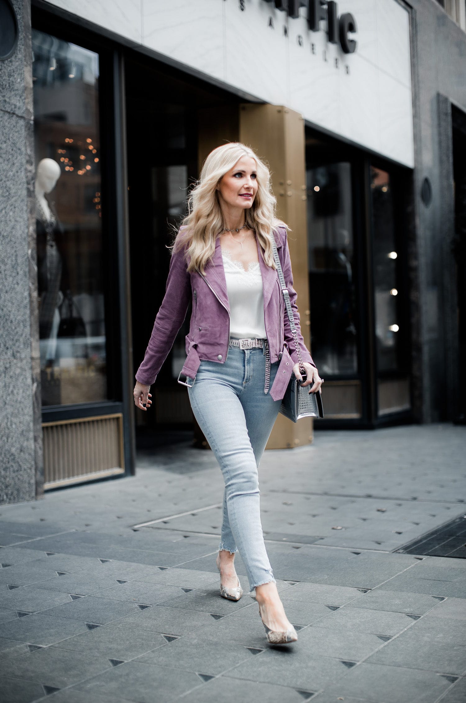 Dallas fashion blogger wearing Blanknyc suede moto jacket 