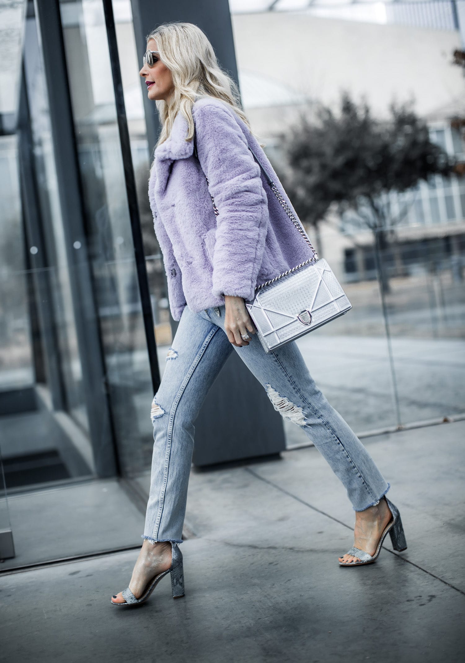 Dallas fashion blogger wearing teddy coat and snake print heels 