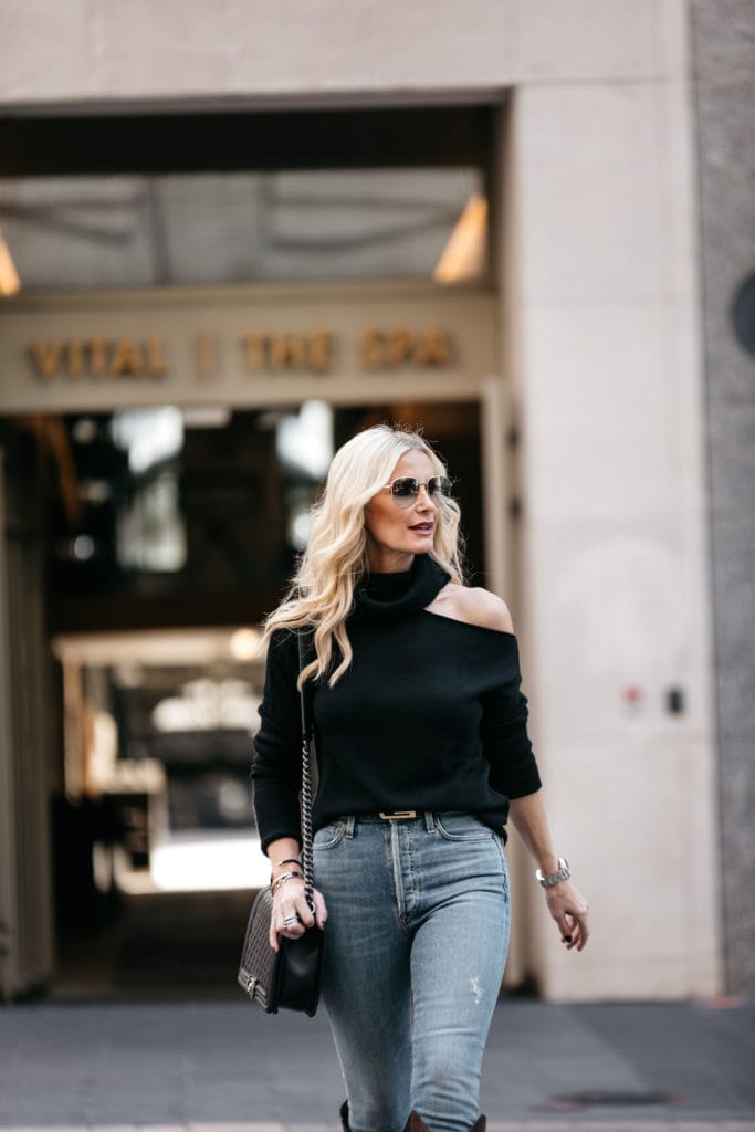 Dallas style blogger wearing a black sweater