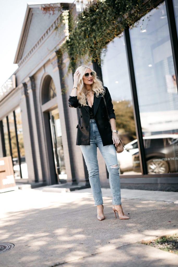 Over-sized Blazer And Jeans | The Coolest Faux Leather Blazer