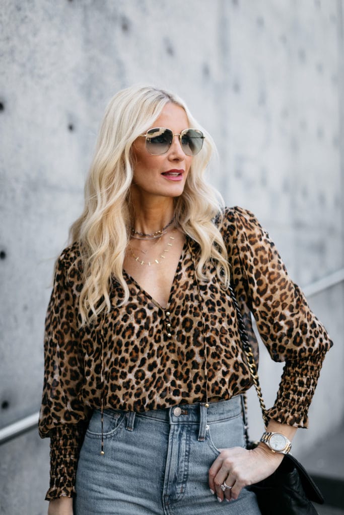 Dallas blogger wearing a Veronica Beard Leopard top