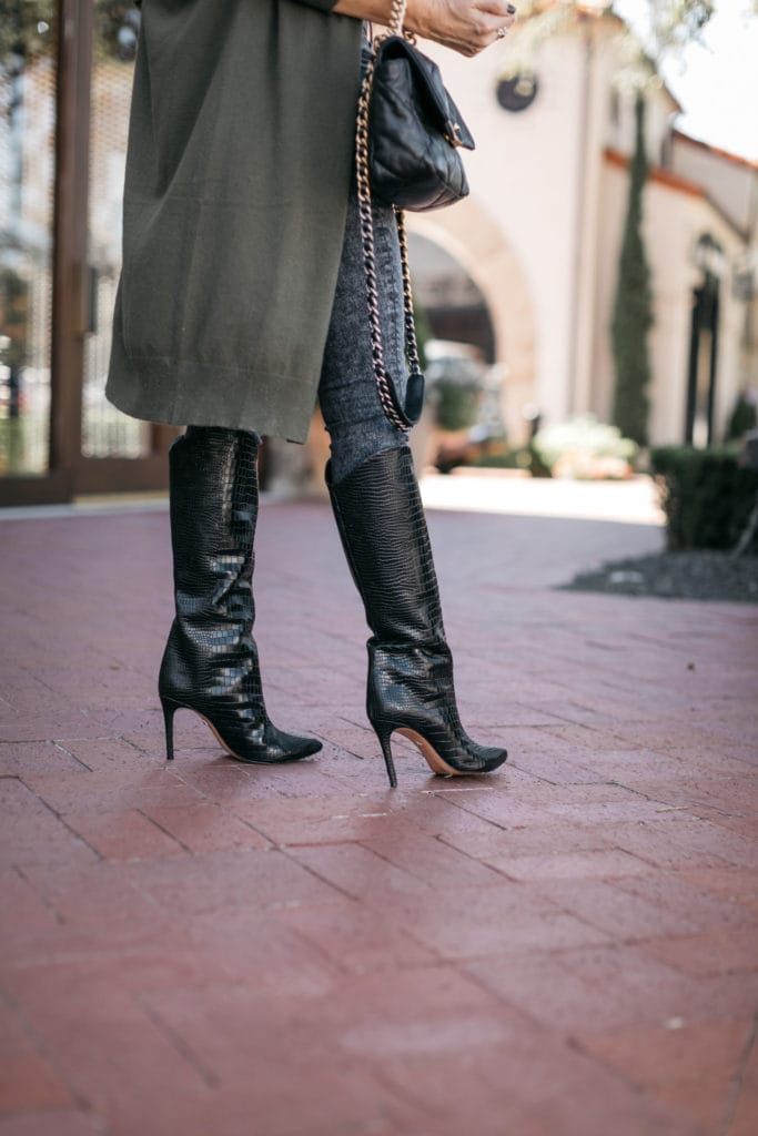 Dallas blogger wearing knee high black boots for fall and winter 2020