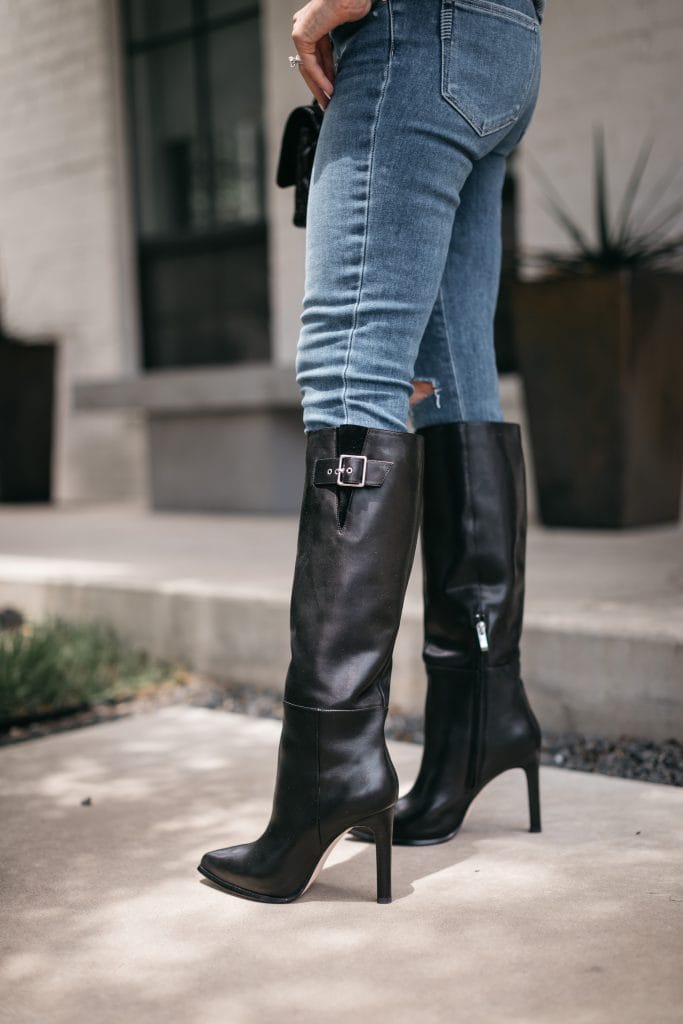 Dallas blogger wearing knee high boots by Paige from the Nordstrom anniversary sale 