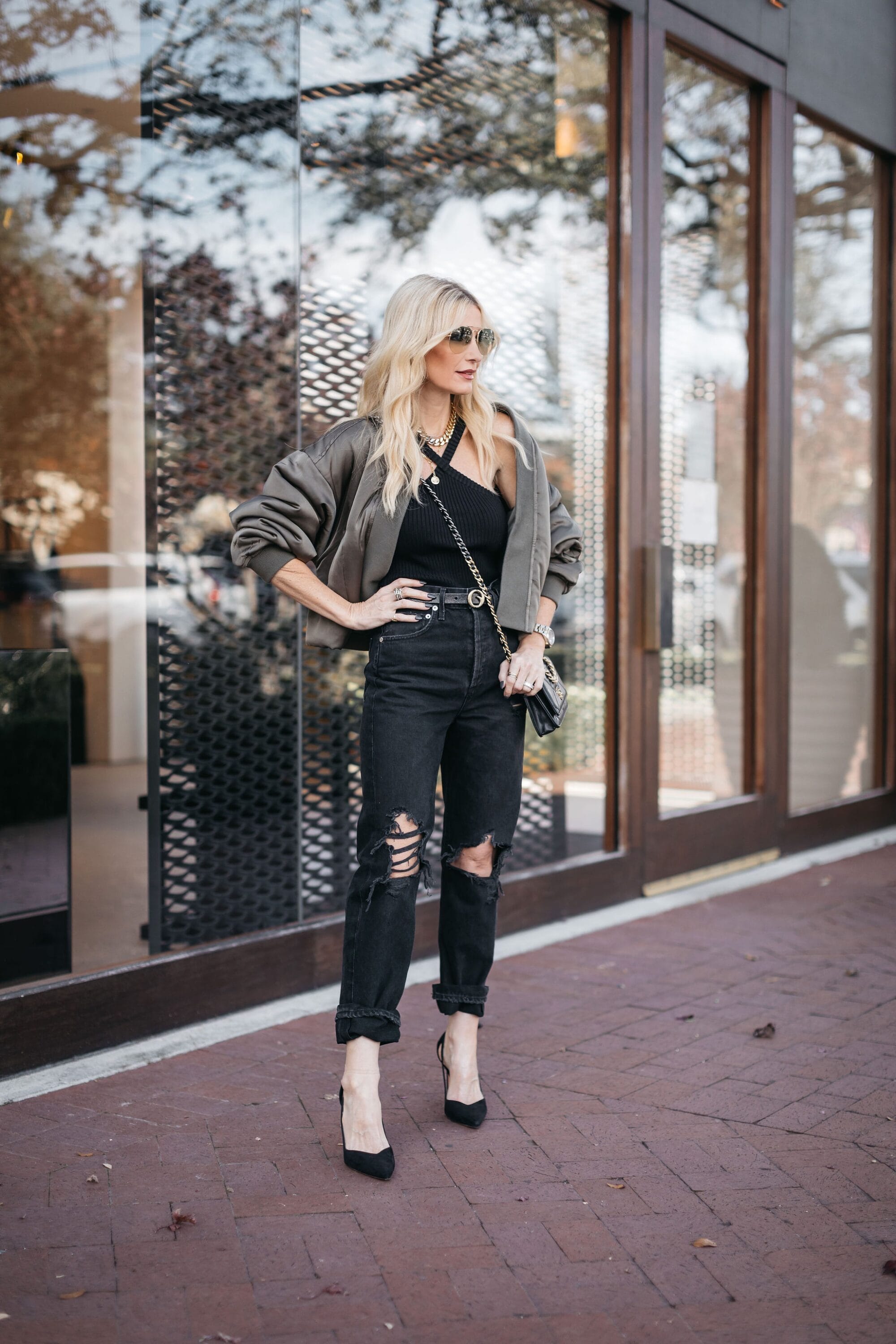 Dallas fashion blogger over 40 wearing cropped jacket