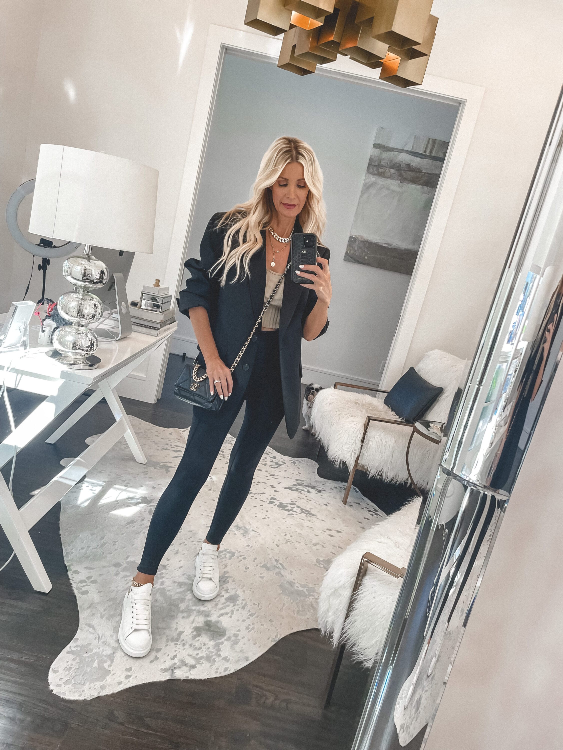 Dallas fashion blogger wearing golden goose sneakers